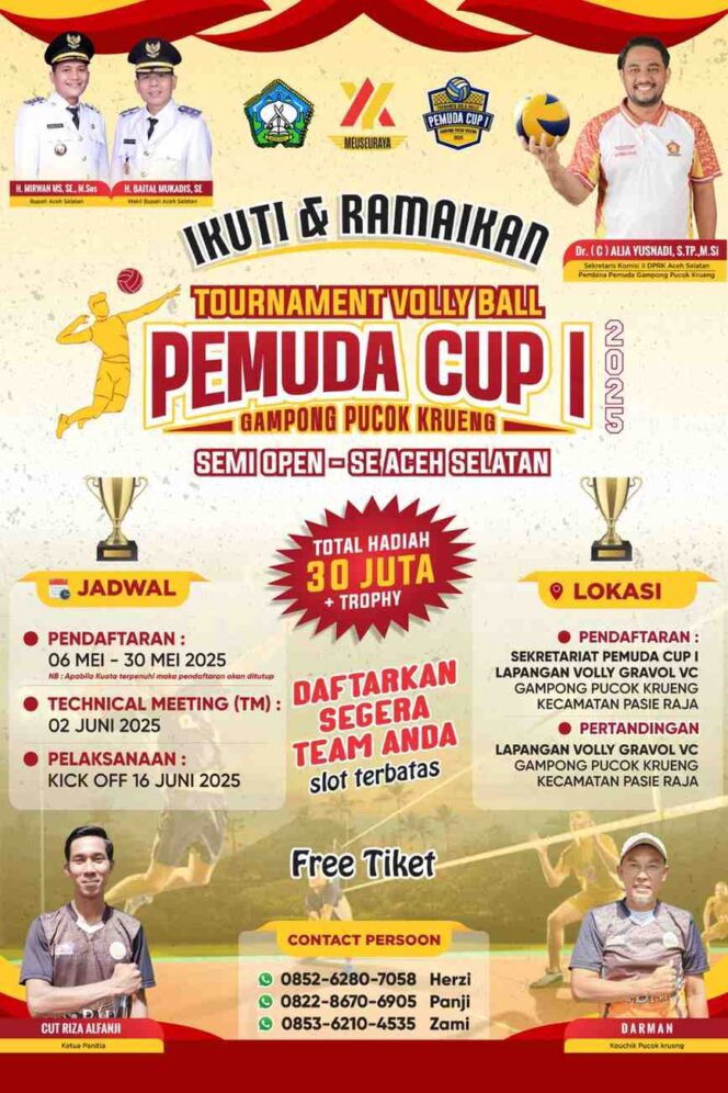 
 Turnamen Volly Ball Pemuda Cup I Gampong Pucok Krueng Segera Digelar