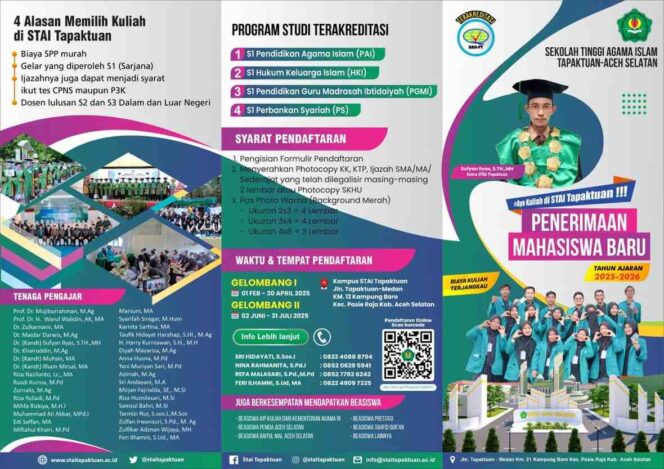 
 STAI Tapaktuan Buka Penerimaan Mahasiswa Baru Gelombang Kedua Hingga 30 Juli 2025