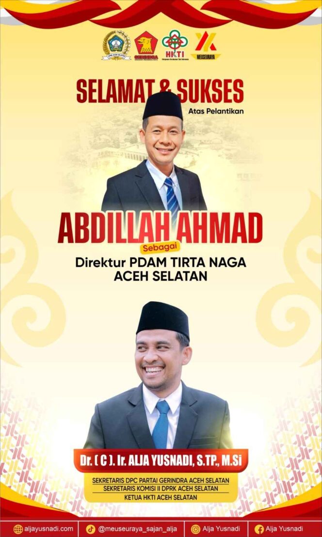 
 Abdillah Ahmad Dilantik Sebagai Direktur PDAM Tirta Naga, Ini Harapan Sekretaris Komisi II DPRK Aceh Selatan
